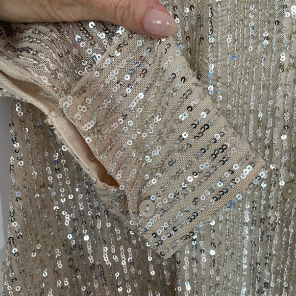 Abercrombie & Fitch Sequin Button Down Shirt, Gold/Champagne, small - Picture 5 of 7